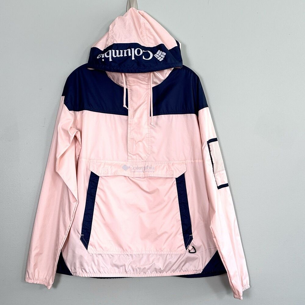 Columbia Anorak Windbreaker Jacket Womens XL Pink Hooded Lightweight Pullover